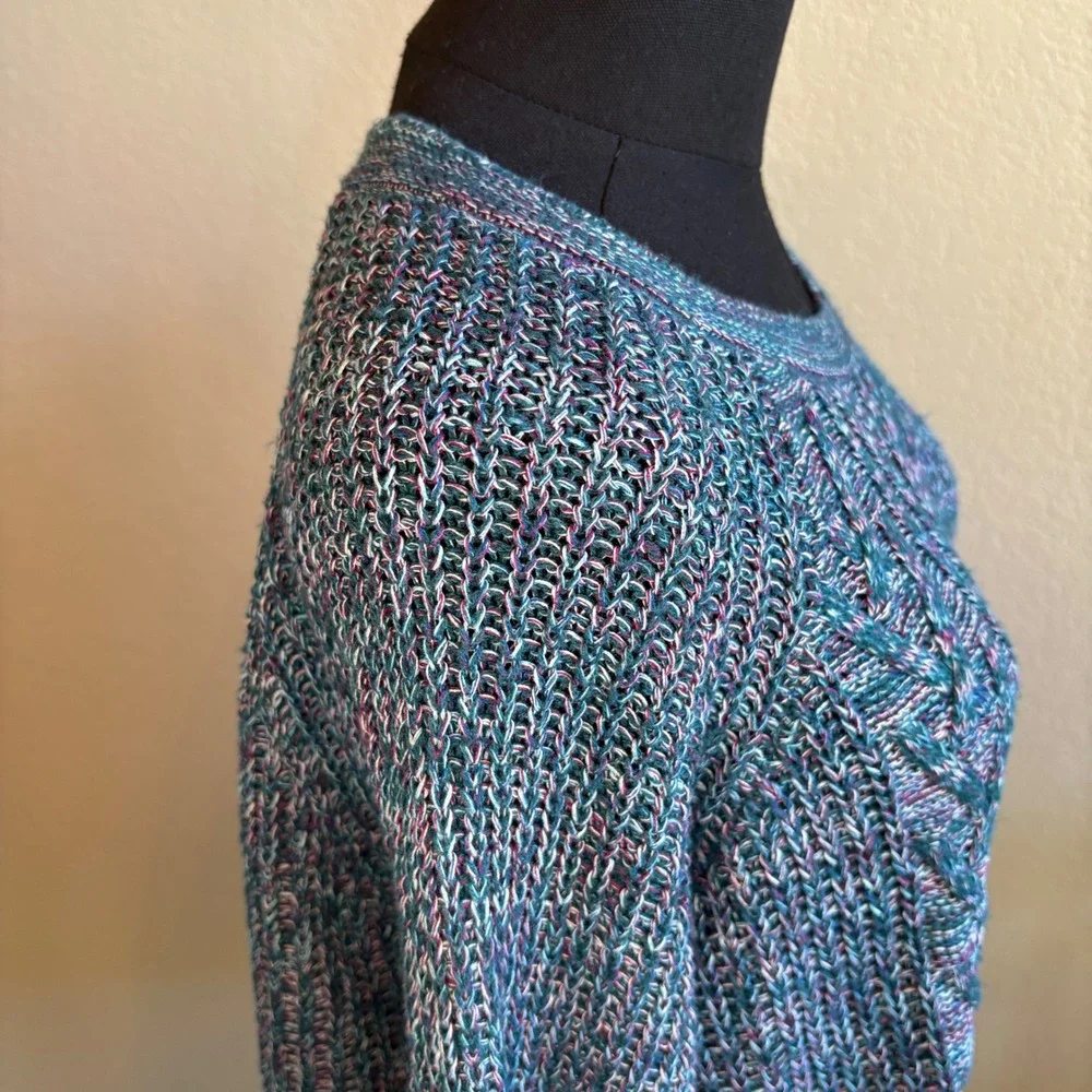 Faded Glory Womens SZ XXL (20) Cable Knit Sweater Antique Teal Blue Cotton Blend